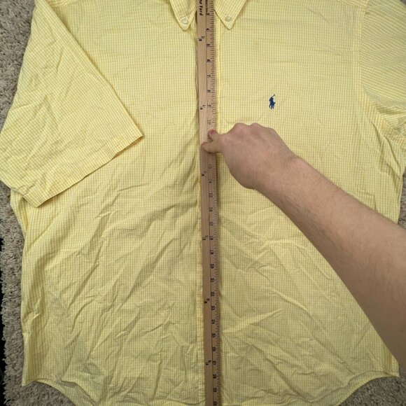 Ralph Lauren BLAKE Button Up Shirt Cotton Adult Size XL Yellow White Check S/S - Picture 3 of 8